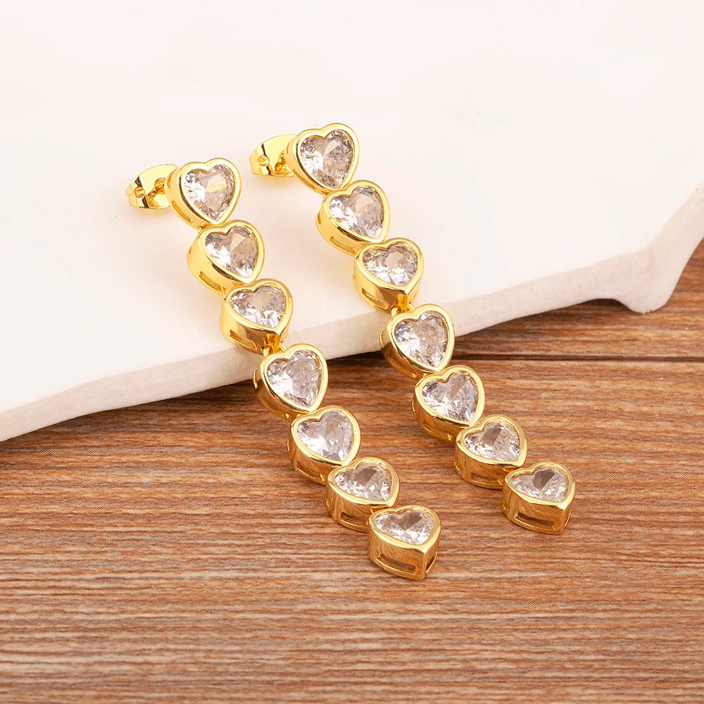 Tassel Heart Shape Drop Earrings Elegant Crystal Zircon