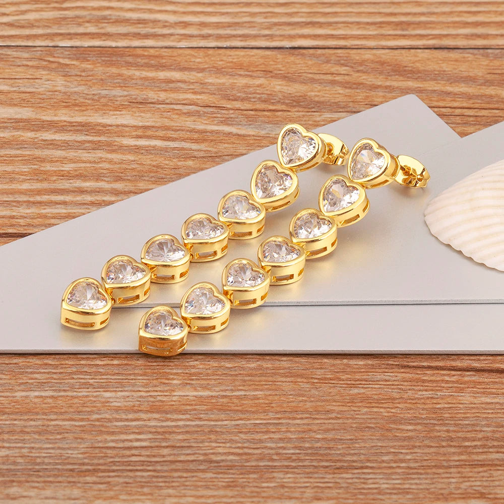 Tassel Heart Shape Drop Earrings Elegant Crystal Zircon