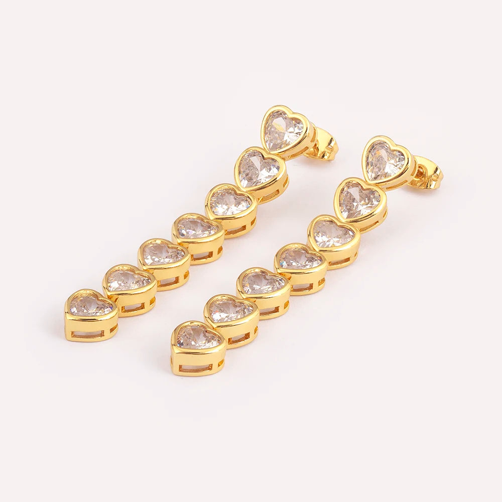 Tassel Heart Shape Drop Earrings Elegant Crystal Zircon