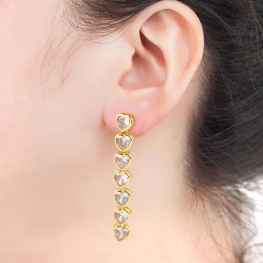 Tassel Heart Shape Drop Earrings Elegant Crystal Zircon