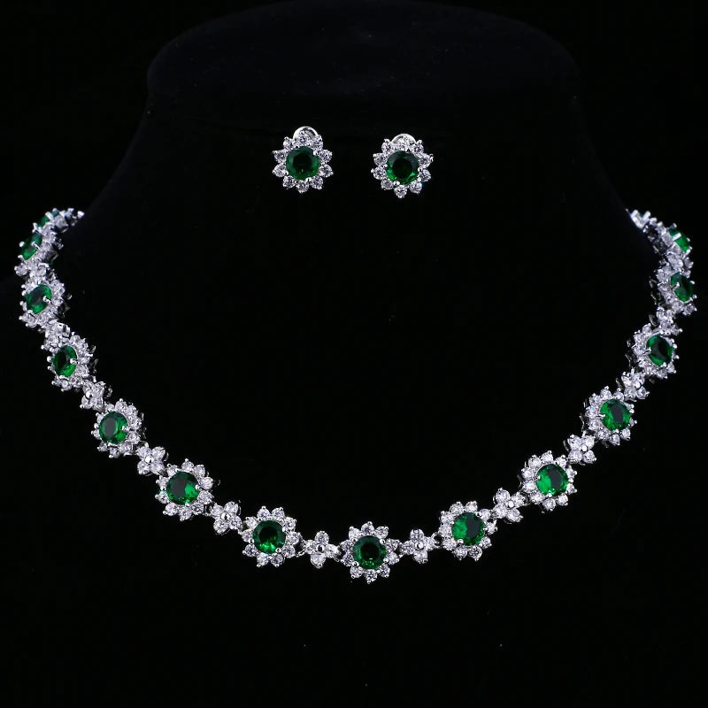 Cubic Zircon Crystal Bridal Jewelry Necklace Earrings Sets