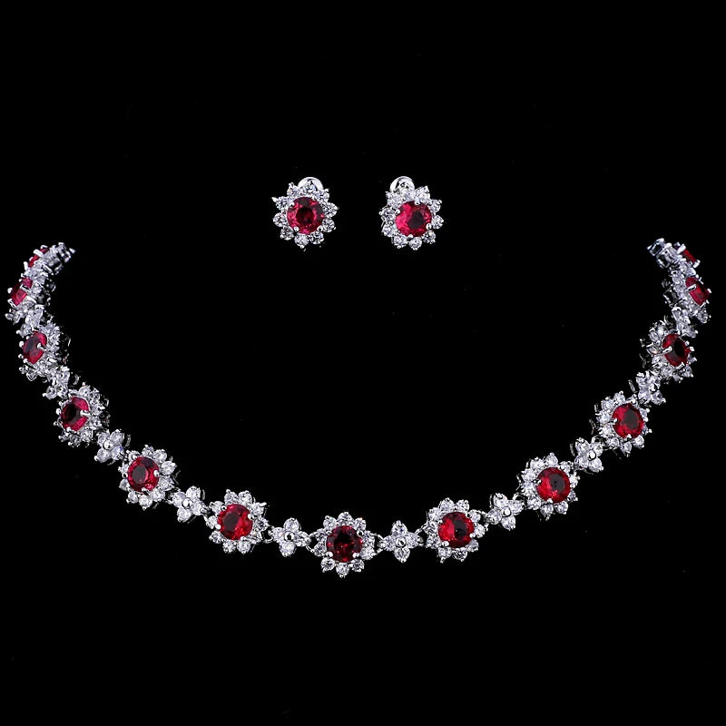 Cubic Zircon Crystal Bridal Jewelry Necklace Earrings Sets