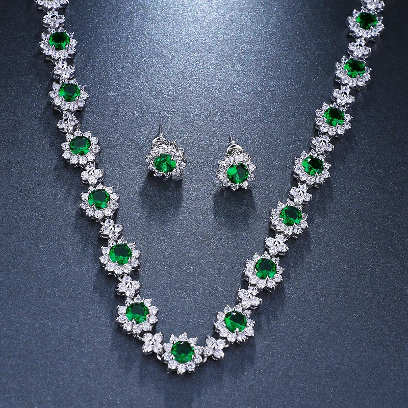 Cubic Zircon Crystal Bridal Jewelry Necklace Earrings Sets