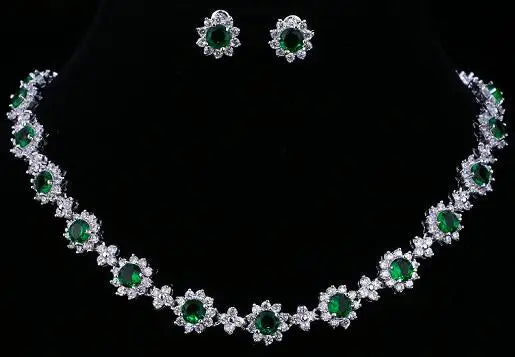 Cubic Zircon Crystal Bridal Jewelry Necklace Earrings Sets