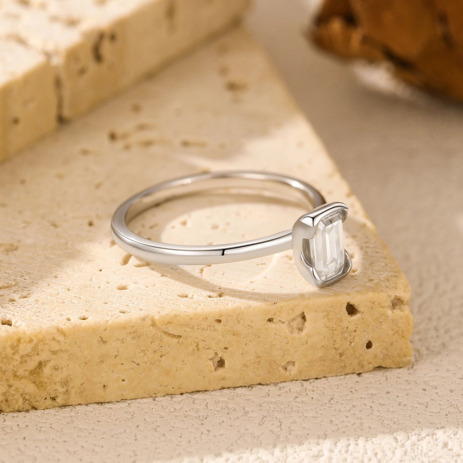 Rectangle Emerald Cut Moissanite Ring