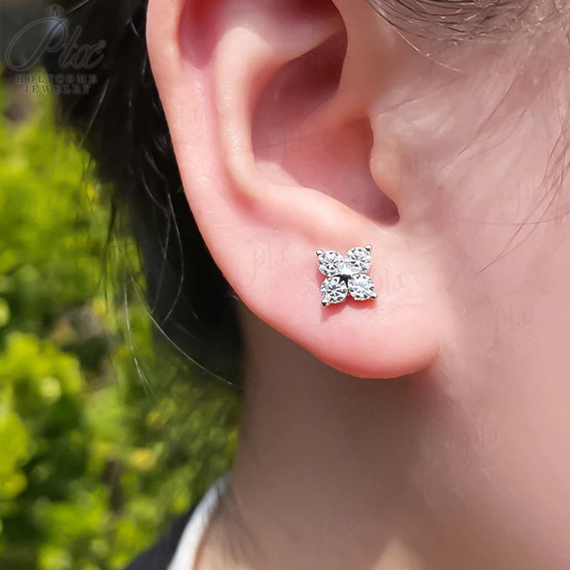 Clover Shape Jewel Moissanite Classic Ear Stud