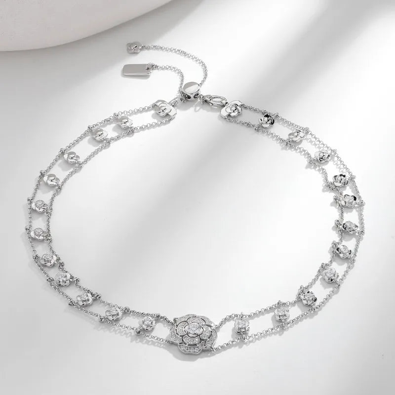 Cloud Camellia Flower Moissanite Diamond Necklace