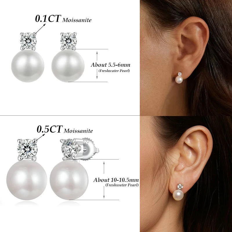Moissanite Pearl Stud Earrings