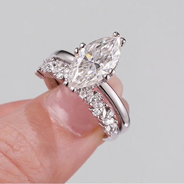 Marquise Cut Full Moissanite Ring