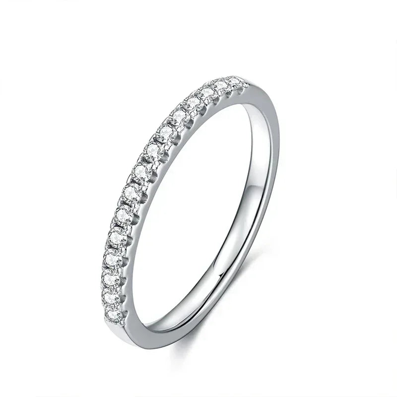 Sterling Silver with White Gold Plated Moissanite Lab Diamond Eternity Band Rings