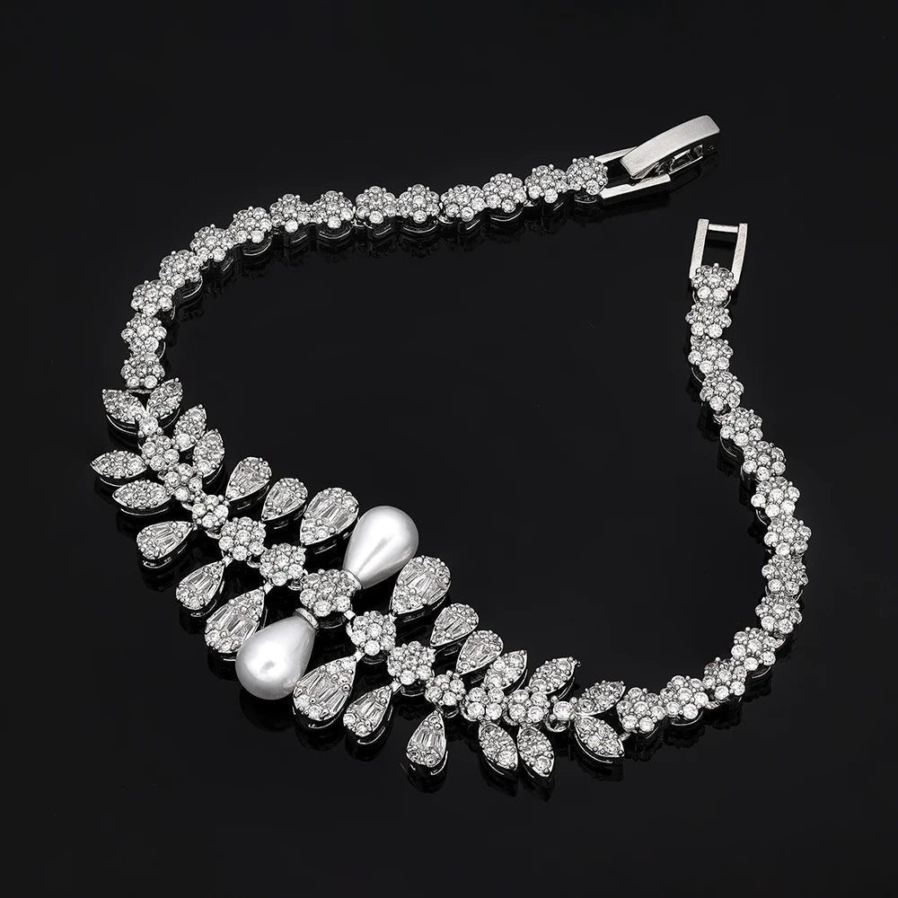 Cubic zirconia Pearl Necklace Set