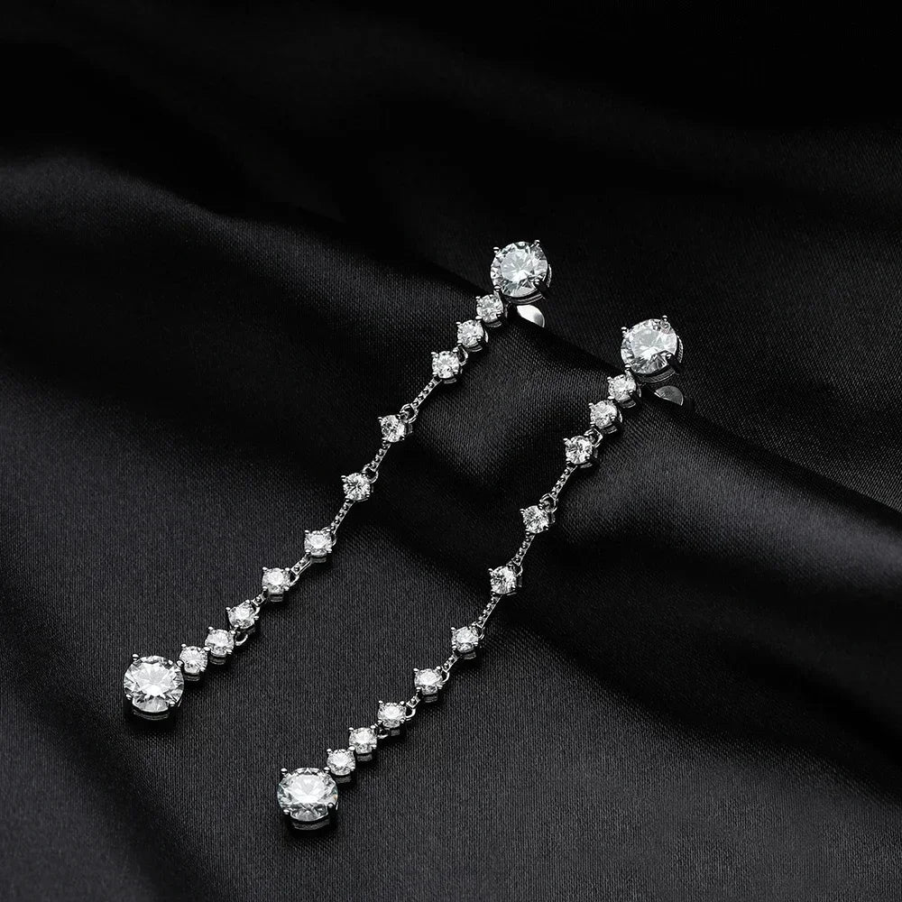 Full Moissanite Sterling Silver Lab Diamond Long Dangle Earring