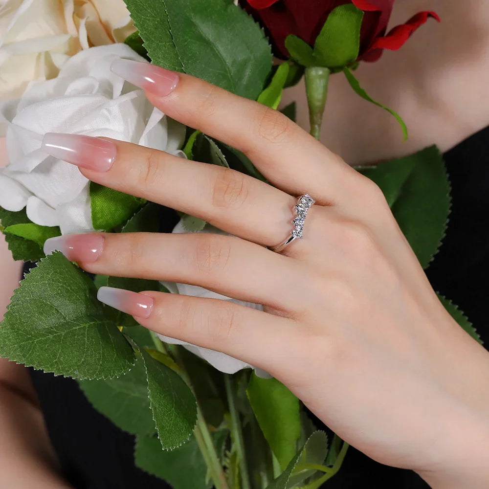 Love Half Eternity Moissanite Curved Wedding Band Ring