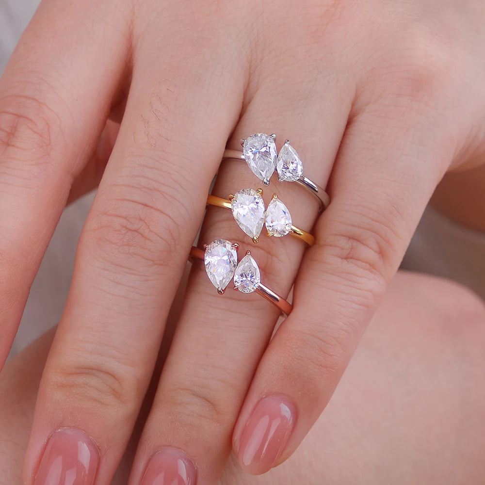 Double Pear Cut Moissanite Diamond Ring