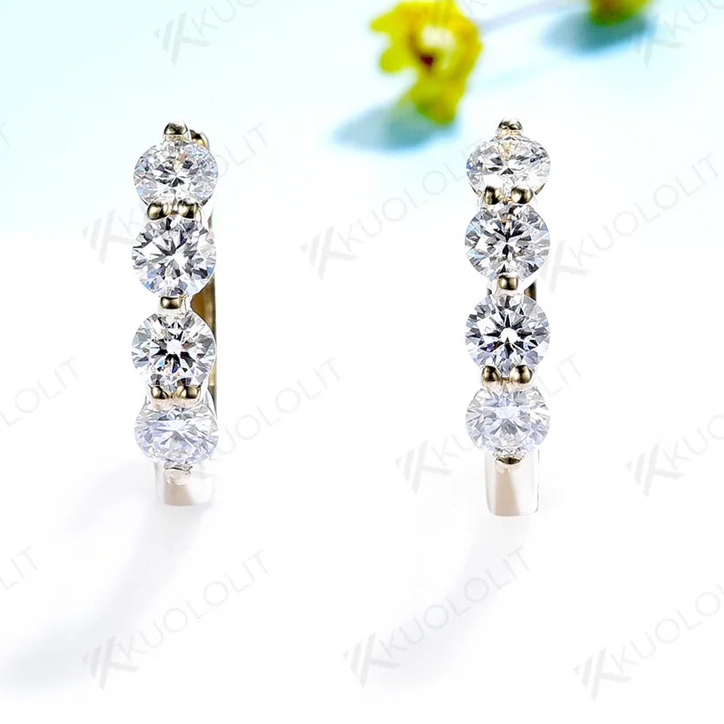 Clip Hoop Earrings Moissanite Round Cut