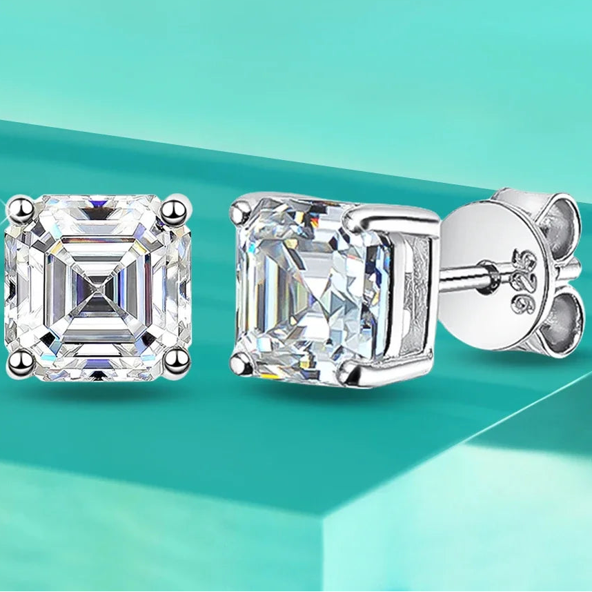 Asscher Cut moissanite Stud Earrings