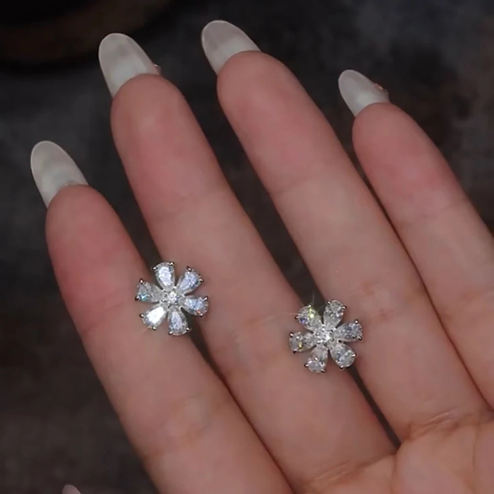 Flower Ear Moissanite Stud Earrings