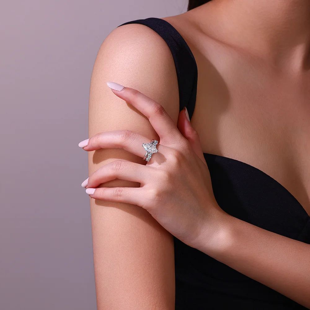 Marquise Cut Full Moissanite Ring