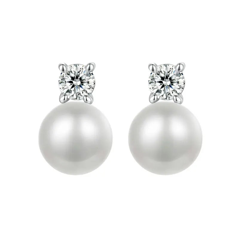 Moissanite Pearl Stud Earrings