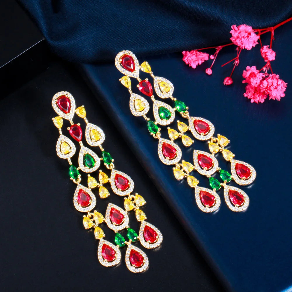 Elegant Shiny White Cubic Zirconia Long Hanging Water Drop Dangle Earrings