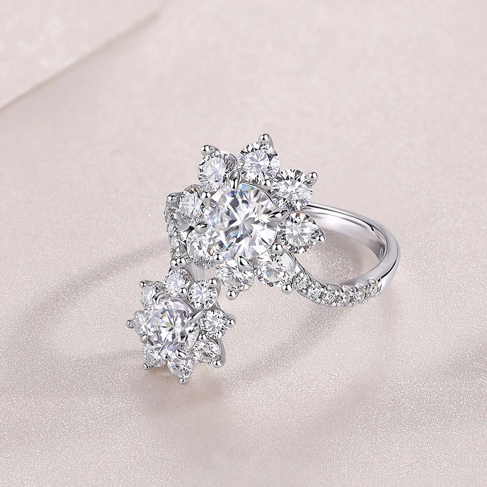 Double Sun Flowers Adjustable Moissanite Rings