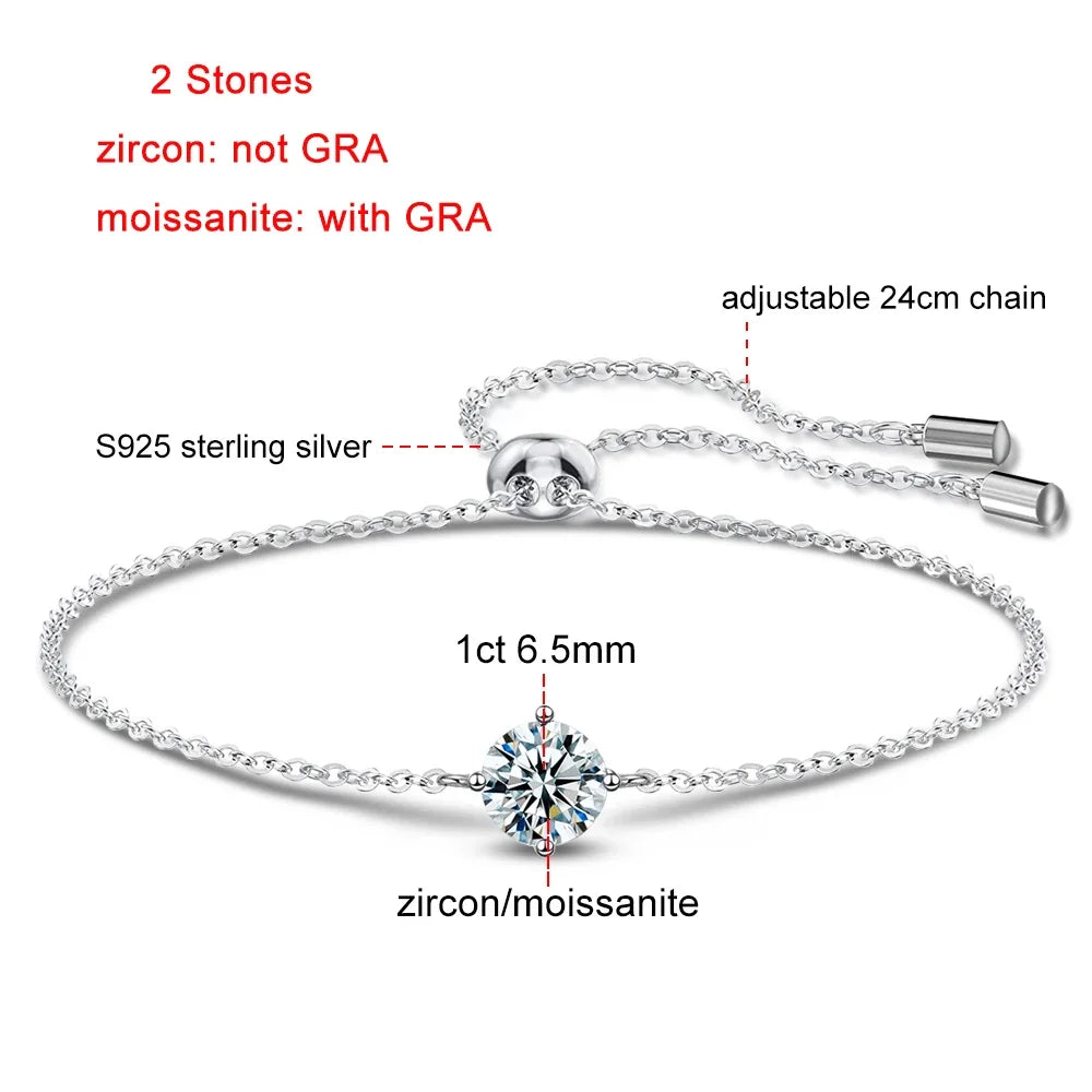 Silver Round Lab Diamond Charm Hand Chain Adjustable Bracelet