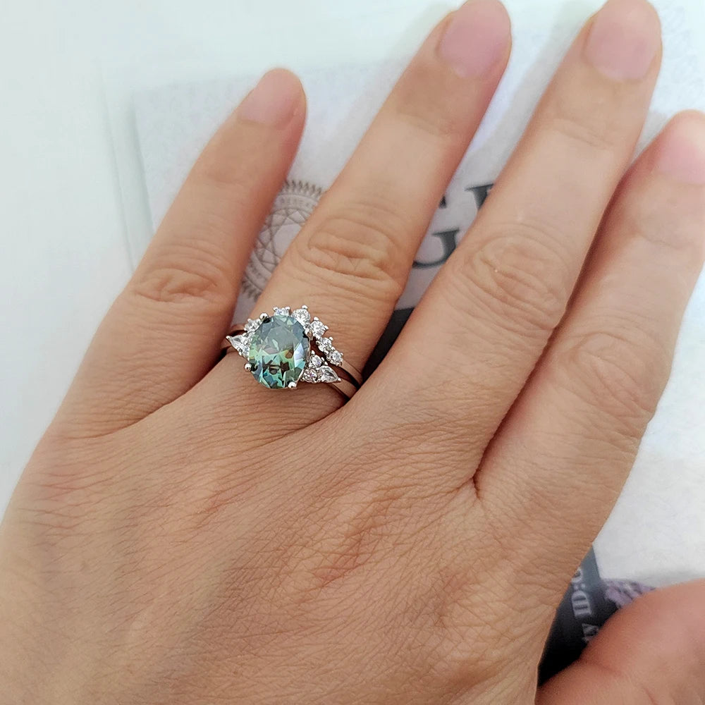 Oval Moissanite Two Rings