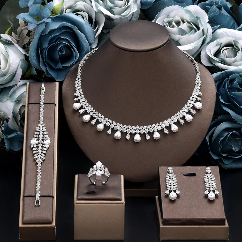 Cubic zirconia Pearl Necklace Set