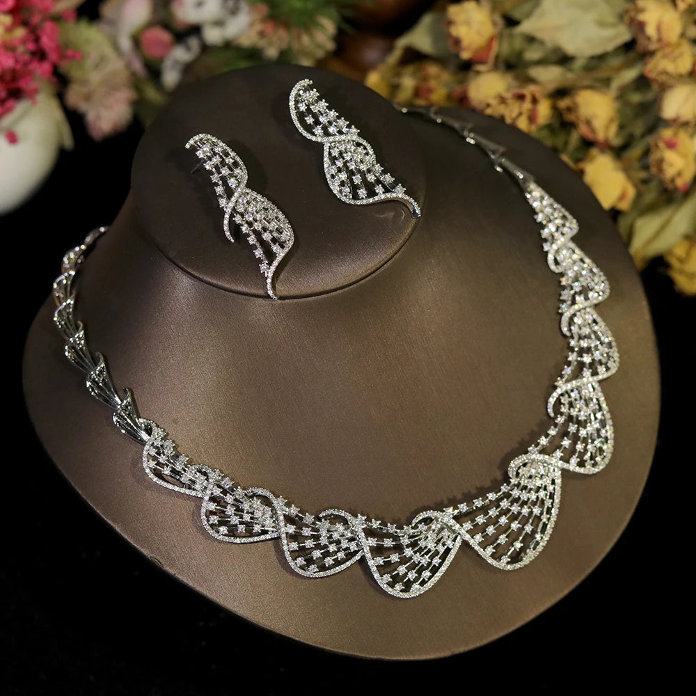 Cubic Zirconia Circular Necklace & Earring
