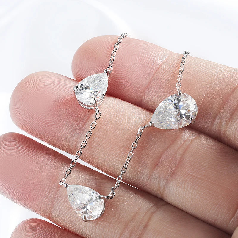 3 Gems Pear Cut Moissanite Necklace