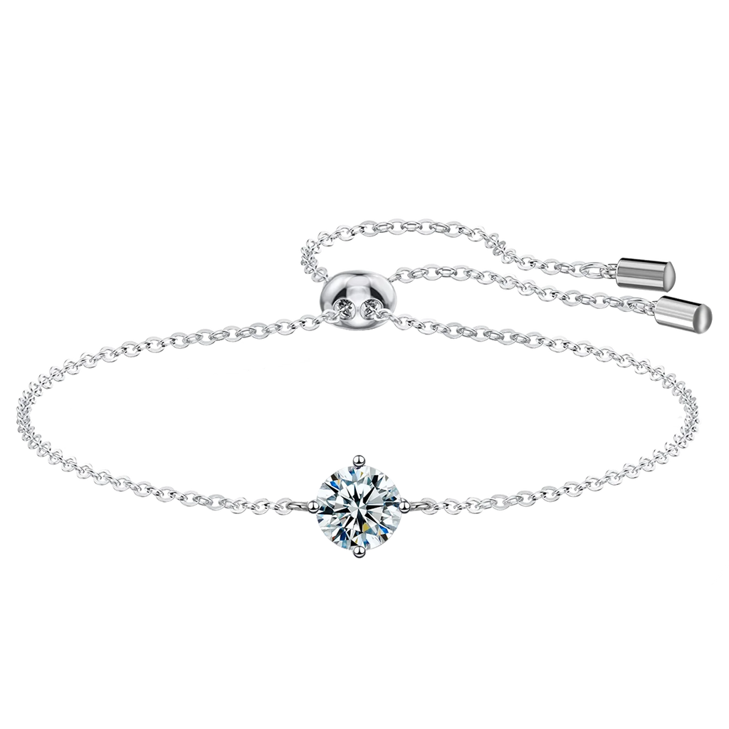 Silver Round Lab Diamond Charm Hand Chain Adjustable Bracelet