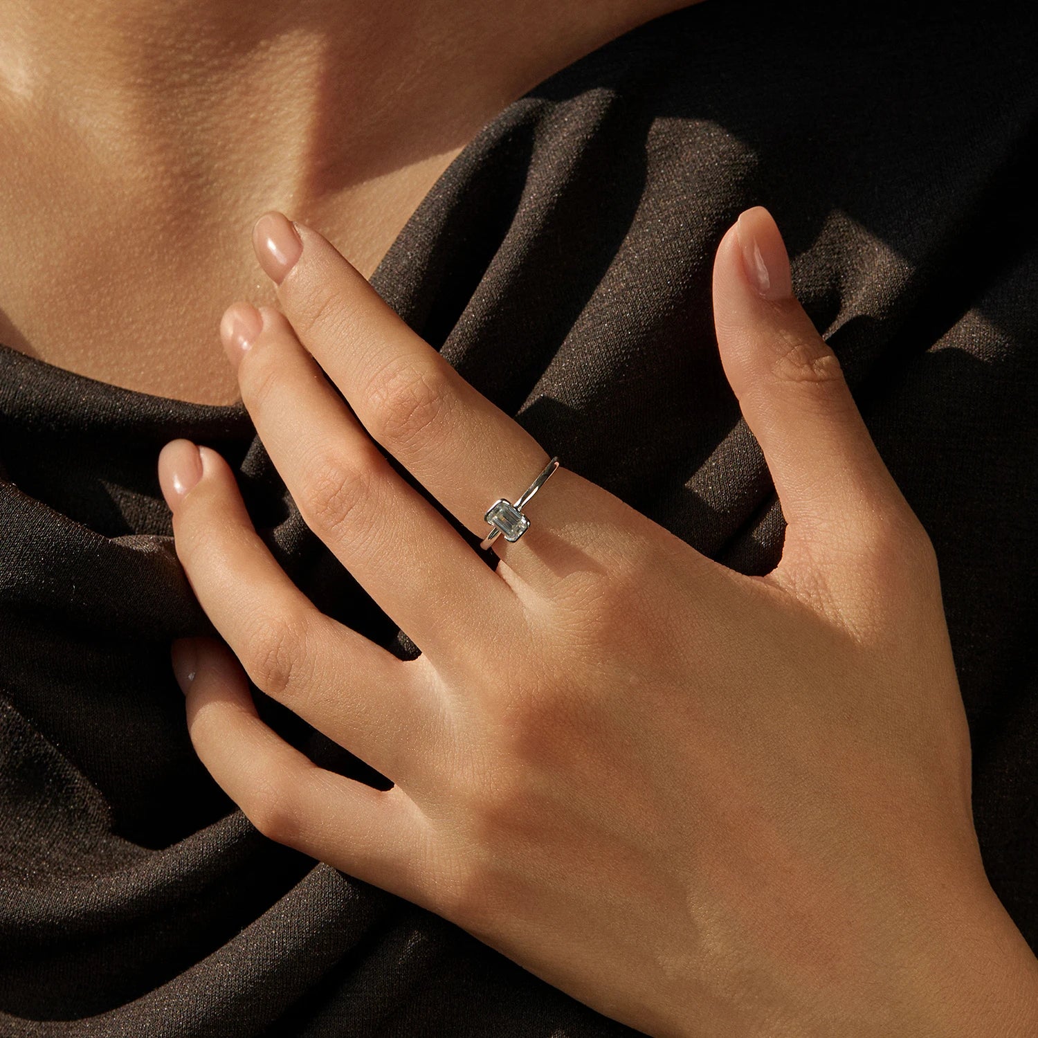 Rectangle Emerald Cut Moissanite Ring