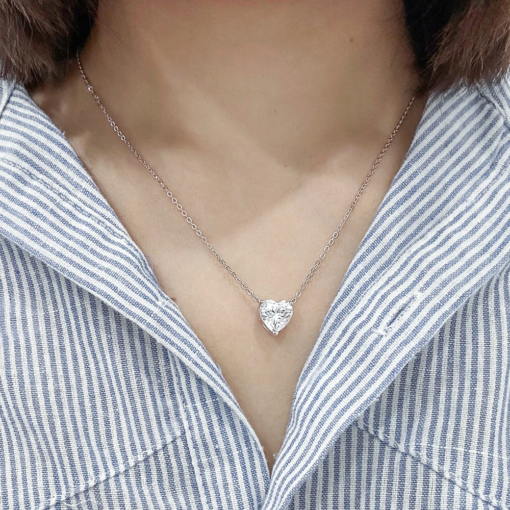 Solitaire Heart Cut Moissanite Pendant Necklace