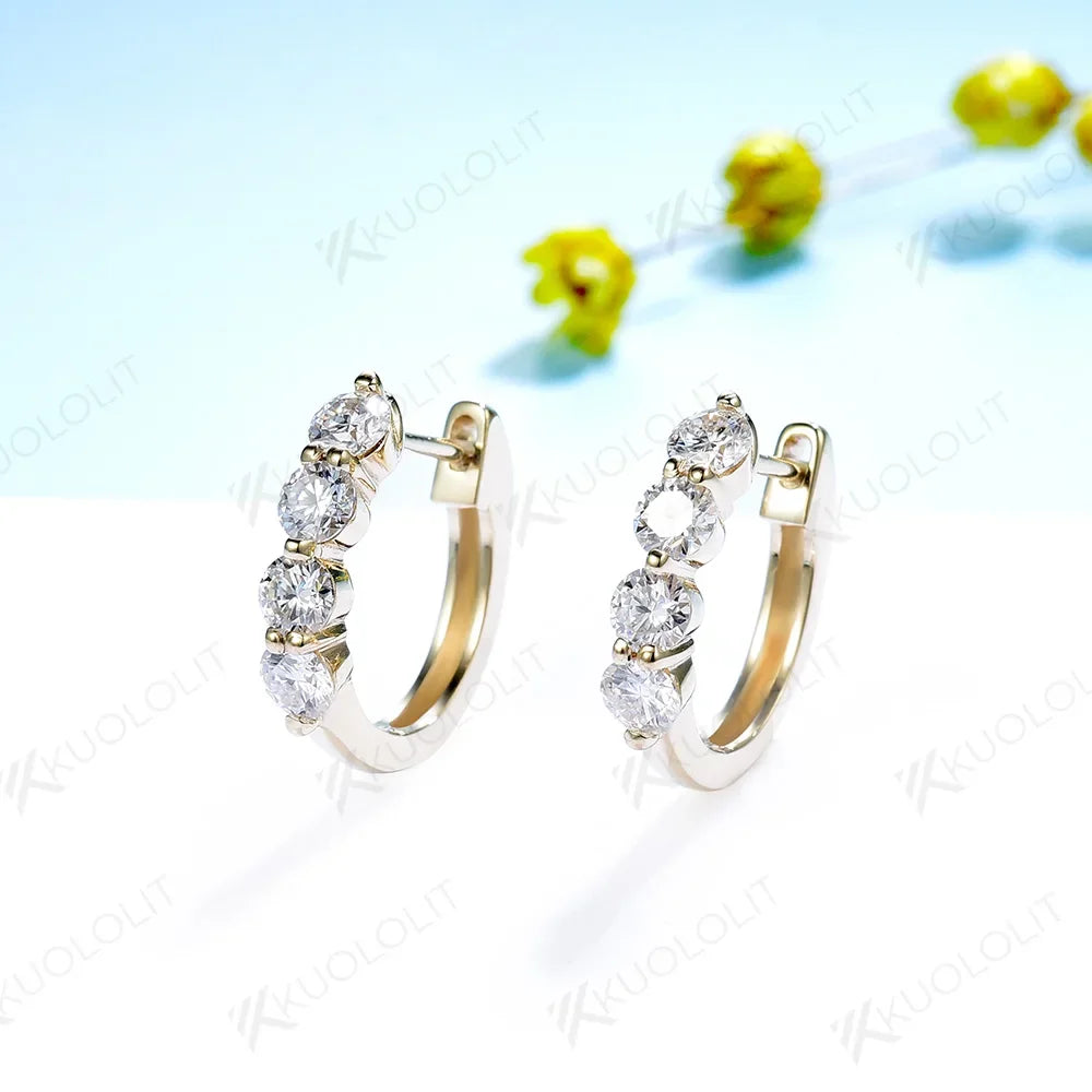 Clip Hoop Earrings Moissanite Round Cut