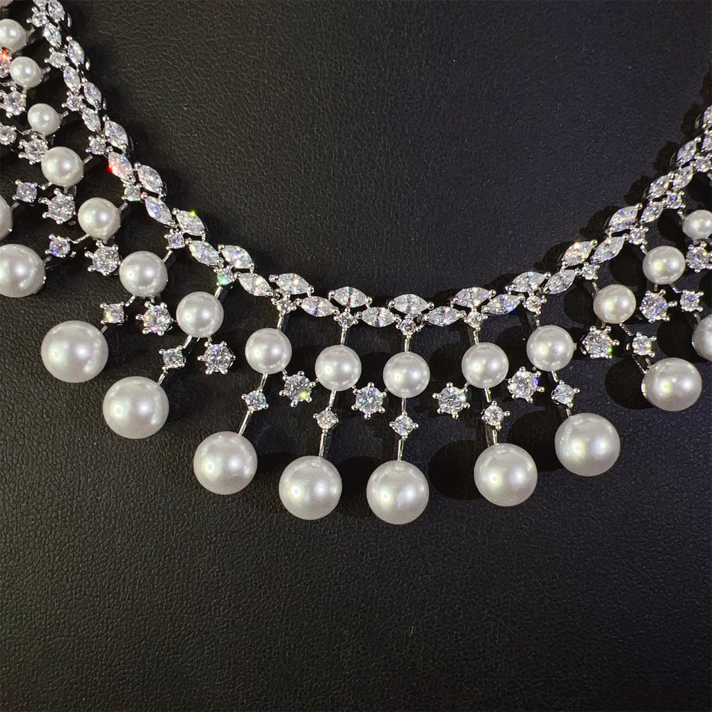 Gorgeous Tassel Pearl Necklace Earrings