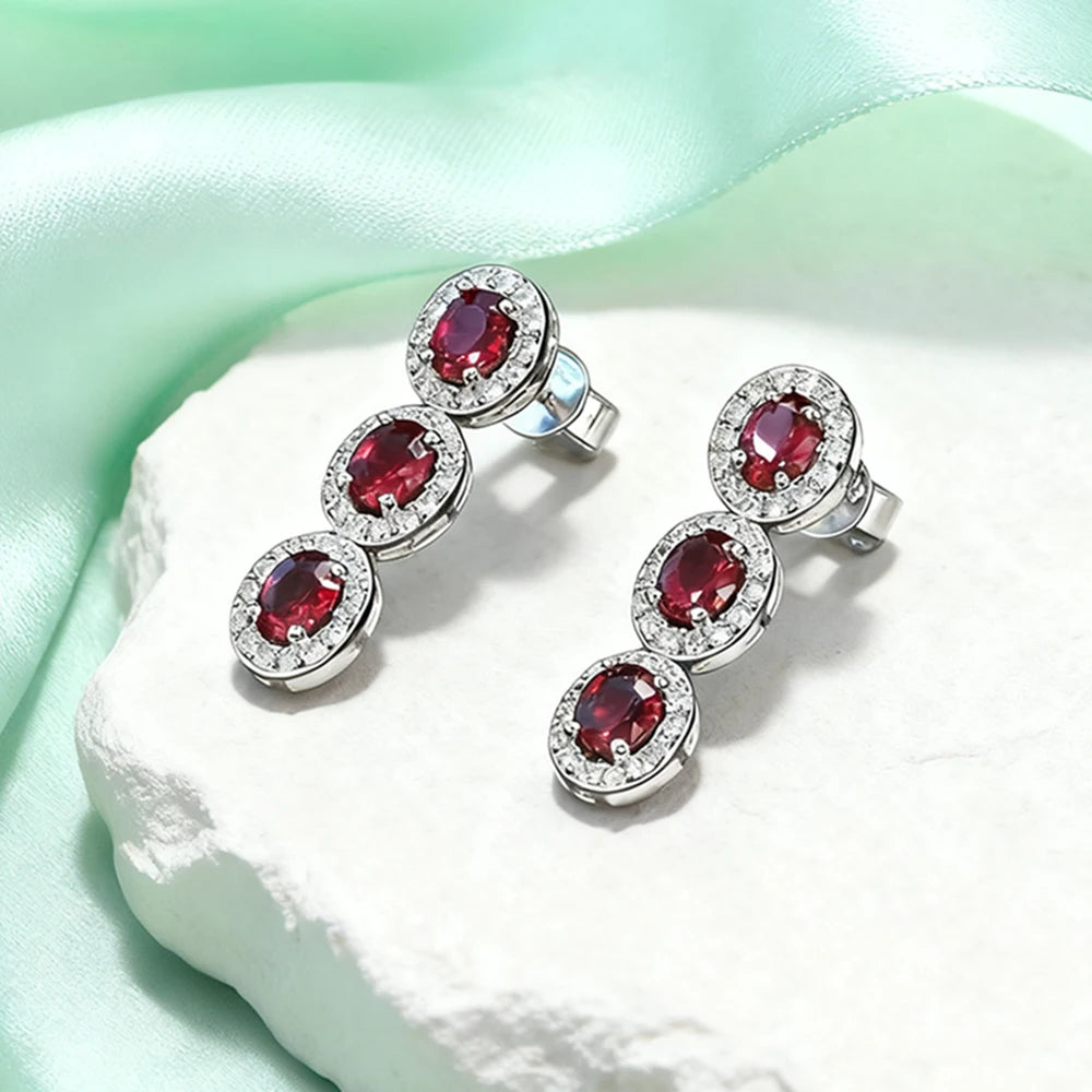 Oval Cut Ruby Gemstone Drop Earrings