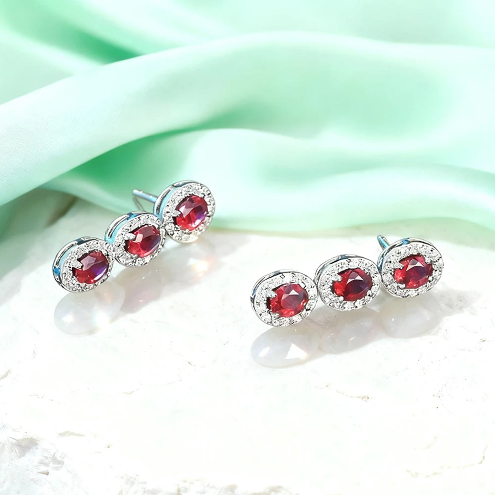Oval Cut Ruby Gemstone Drop Earrings