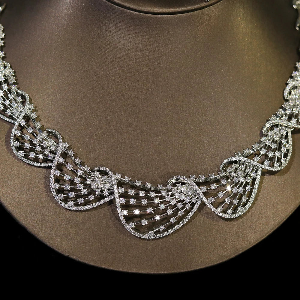 Cubic Zirconia Circular Necklace & Earring