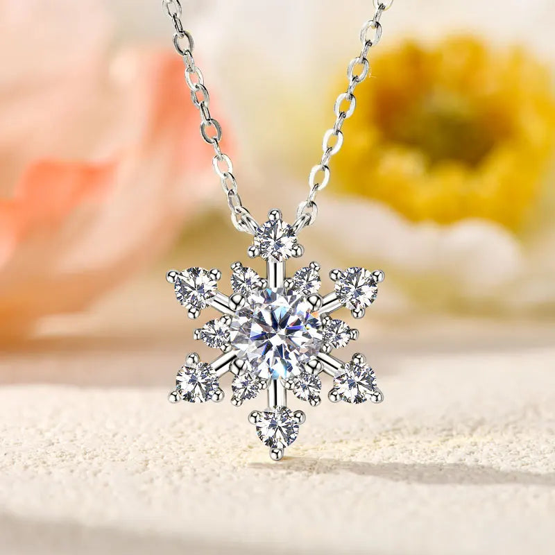 Round Cut  Snowflake Pendant Necklaces