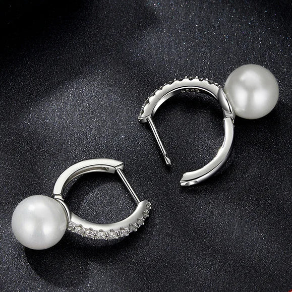 Silver Moissanite Hoop Earrings with Pearl