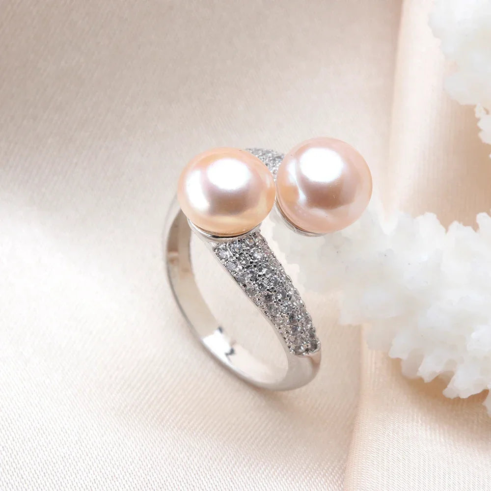 New Double Pearl Adjustable  Pearl Ring