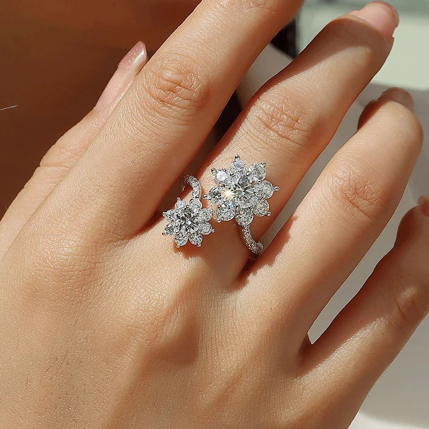 Double Sun Flowers Adjustable Moissanite Rings