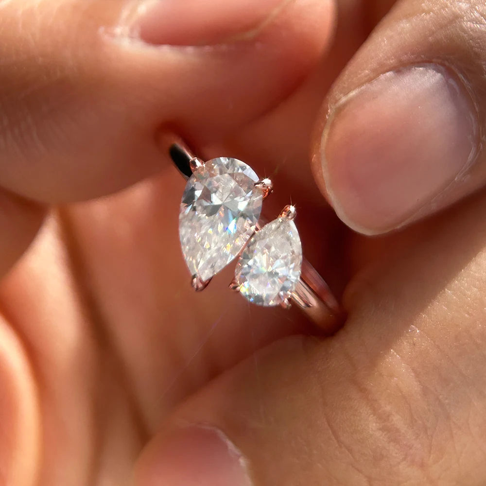 Double Pear Cut Moissanite Diamond Ring