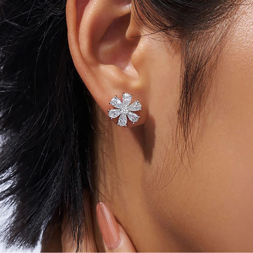 Flower Ear Moissanite Stud Earrings