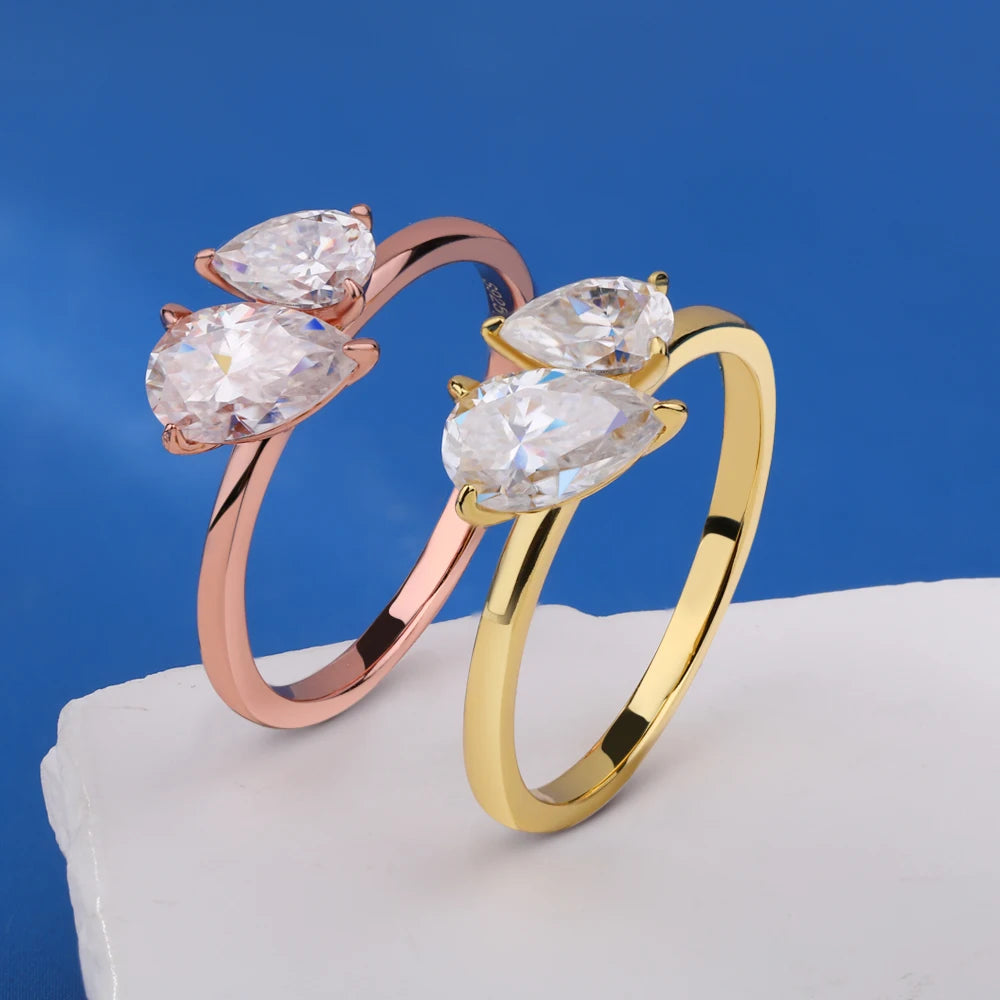 Double Pear Cut Moissanite Diamond Ring
