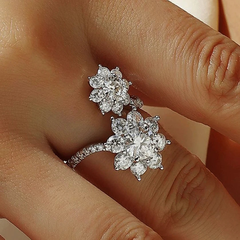 Double Sun Flowers Adjustable Moissanite Rings