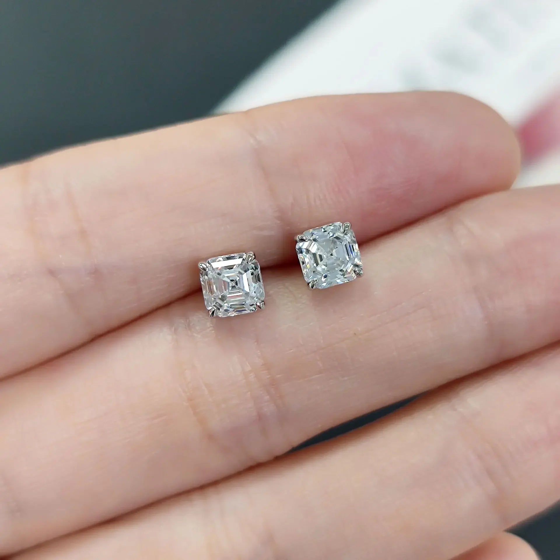 Asscher Cut moissanite Stud Earrings
