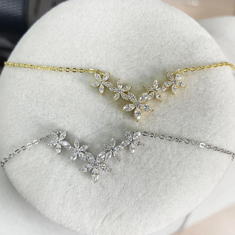 Exquisite Moissanite Diamond Flower Pendant Necklaces