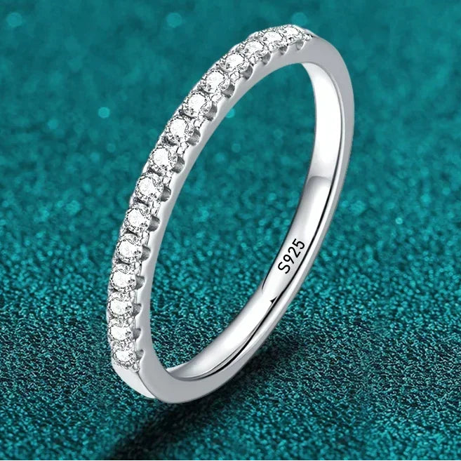 Sterling Silver with White Gold Plated Moissanite Lab Diamond Eternity Band Rings