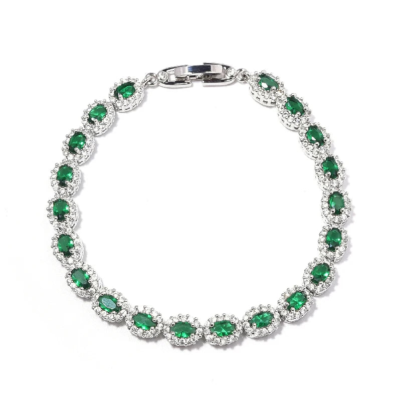 Luxury Charm Bracelet Oval Emerald Zircon Gemstone Accessories